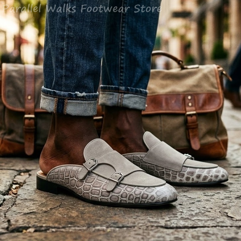 Mules Masculinos de Couro Croc - Men'S Shoes Loafers Casual avaliação e preço